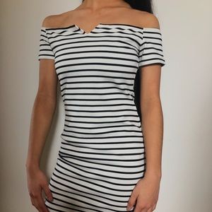 Off the shoulder striped body con mini dress